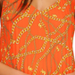 Regata plissada com estampa de corrente feminina Michael Kors, laranja, tamanho X-S