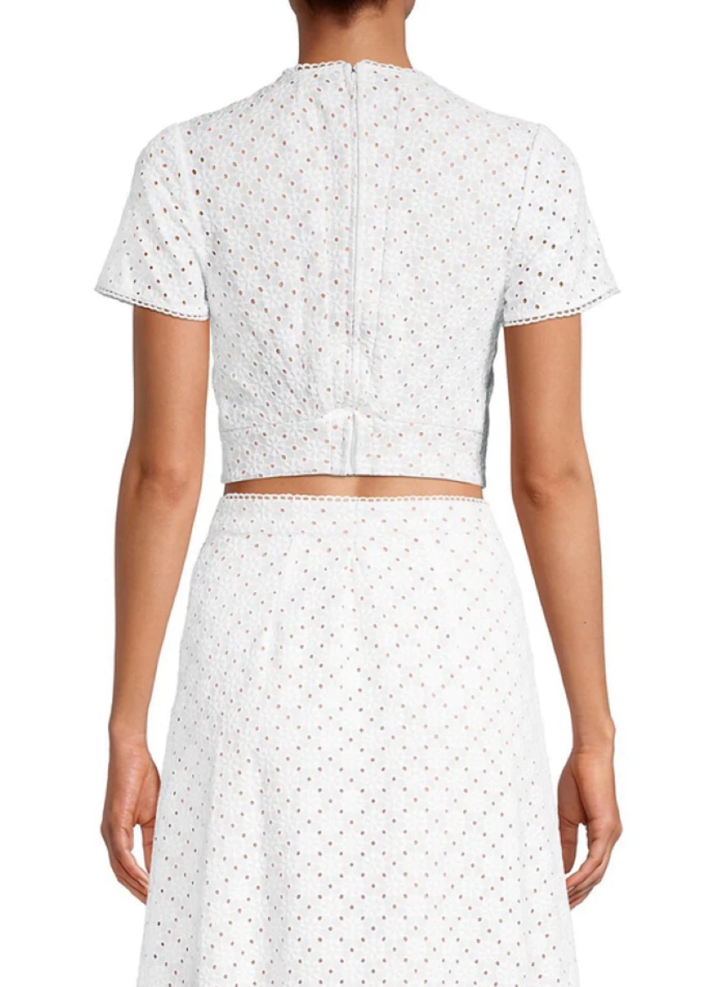 Blusa curta feminina Michael Kors Geo Eyelet manga curta branca tamanho 8