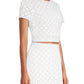 Blusa curta feminina Michael Kors Geo Eyelet manga curta branca tamanho 8