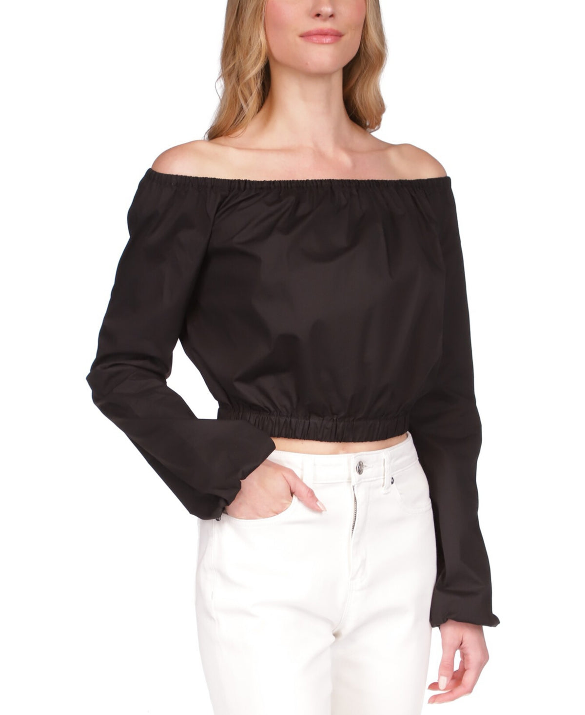 Blusa de popeline feminina Michael Kors com ombro caído, preta