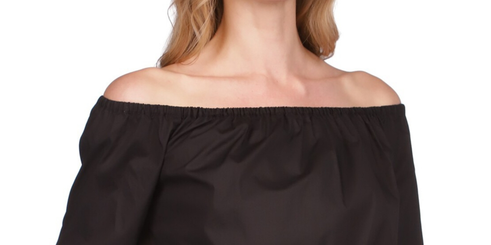 Blusa de popeline feminina Michael Kors com ombro caído, preta