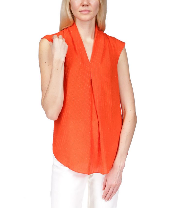 Blusa plissada de crepe com riscas Michael Kors feminina, laranja, tamanho X-S