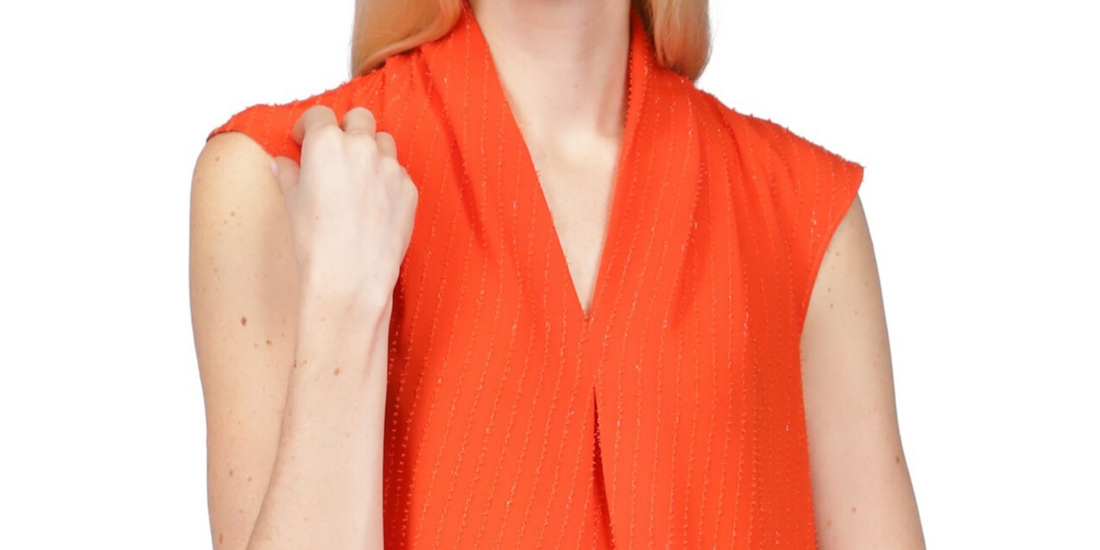 Blusa plissada de crepe com riscas Michael Kors feminina, laranja, tamanho X-S