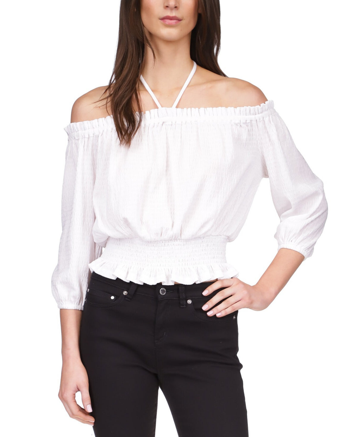 Blusa Michael Kors Feminina Manga Longa Smocked Branca Tamanho X-G