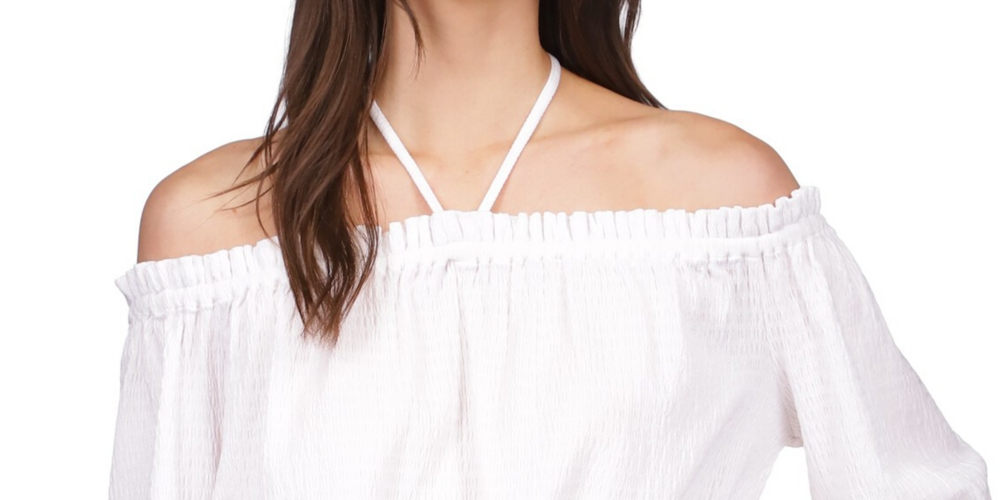 Blusa Michael Kors Feminina Manga Longa Smocked Branca Tamanho X-G