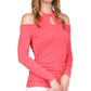 Blusa feminina Michael Kors com decote em V e ombro vazado, rosa