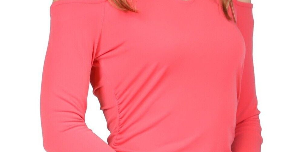 Blusa feminina Michael Kors com decote em V e ombro vazado, rosa