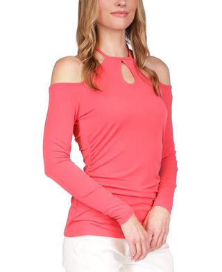 Blusa feminina Michael Kors com decote em V e ombro vazado, rosa