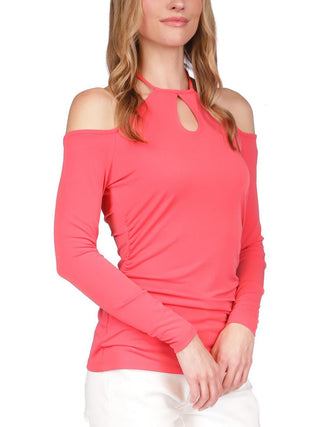 Blusa feminina Michael Kors com decote em V e ombro vazado, rosa