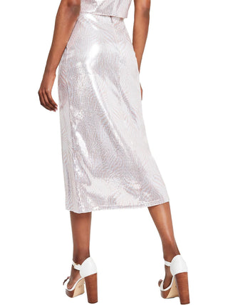 Saia midi evasê com estampa de zebra e lantejoulas Michael Michael Kors para mulheres, tamanho GG