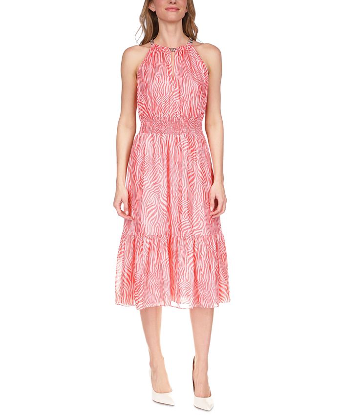 Vestido Halter com Corrente de Zebra Metálica Michael Kors Feminino Rosa Tamanho Grande