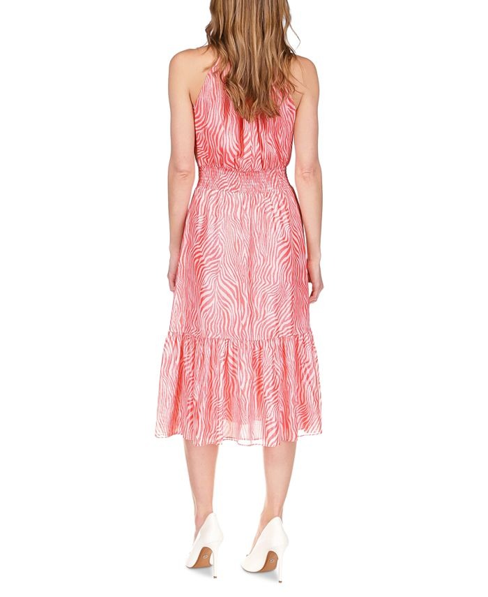 Vestido Halter com Corrente de Zebra Metálica Michael Kors Feminino Rosa Tamanho Grande