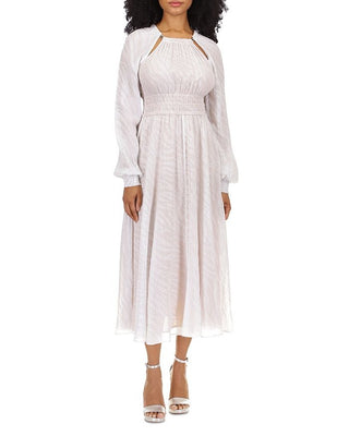 Vestido midi metálico jacquard zebra feminino Michael Kors, branco, tamanho grande