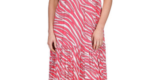Vestido midi grande e macio de zebra Michael Kors feminino rosa
