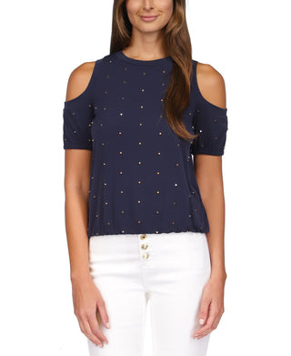 Blusa feminina Michael Michael Kors com tachas e ombros descobertos, tamanho P