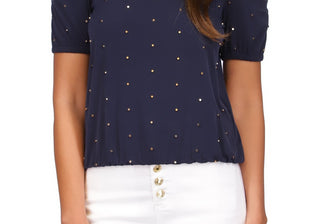 Blusa feminina Michael Michael Kors com tachas e ombros descobertos, tamanho P