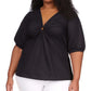 Blusa feminina Michael Kors de popeline de algodão com manga 3/4, preta