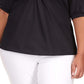 Blusa feminina Michael Kors de popeline de algodão com manga 3/4, preta