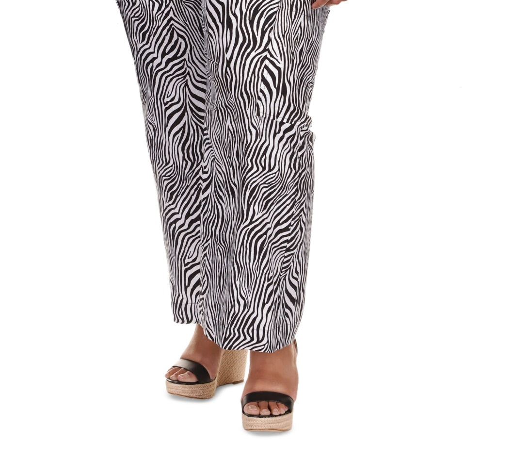 Calça cargo feminina Michael Kors com estampa de zebra e perna larga, preta, tamanho 3X