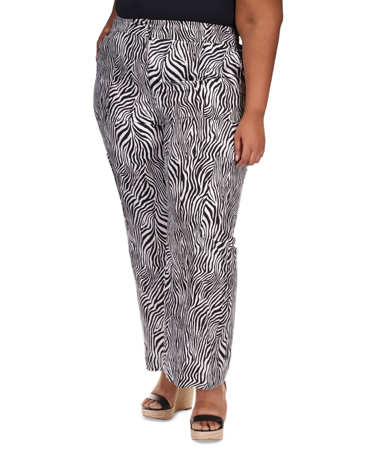 Calça cargo feminina Michael Kors com estampa de zebra e perna larga, preta, tamanho 3X