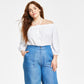Calça feminina Michael Kors de cambraia com perna larga, azul, tamanho 3X