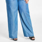 Calça feminina Michael Kors de cambraia com perna larga, azul, tamanho 3X