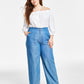 Calça feminina Michael Kors de cambraia com perna larga, azul, tamanho 3X