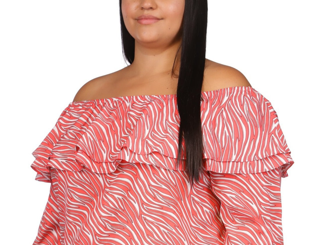 Blusa camponesa com babados e estampa de zebra feminina Michael Kors rosa
