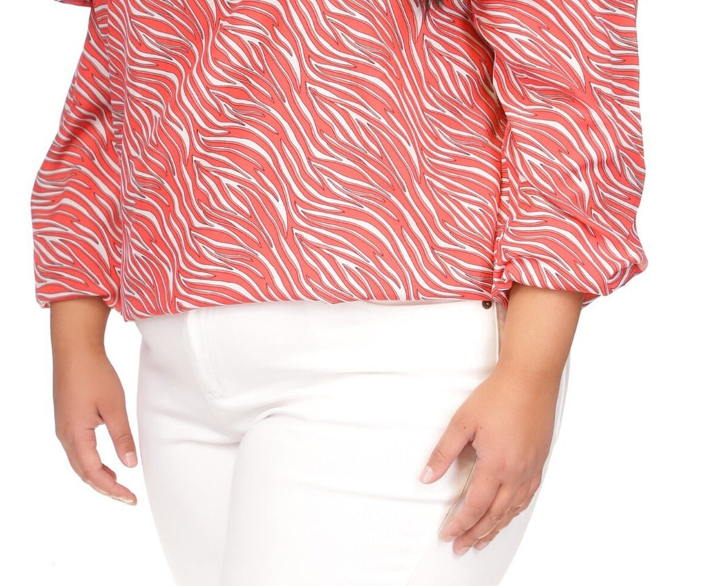 Blusa camponesa com babados e estampa de zebra feminina Michael Kors rosa
