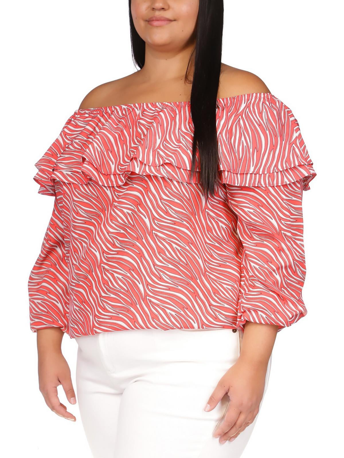 Blusa camponesa com babados e estampa de zebra feminina Michael Kors rosa