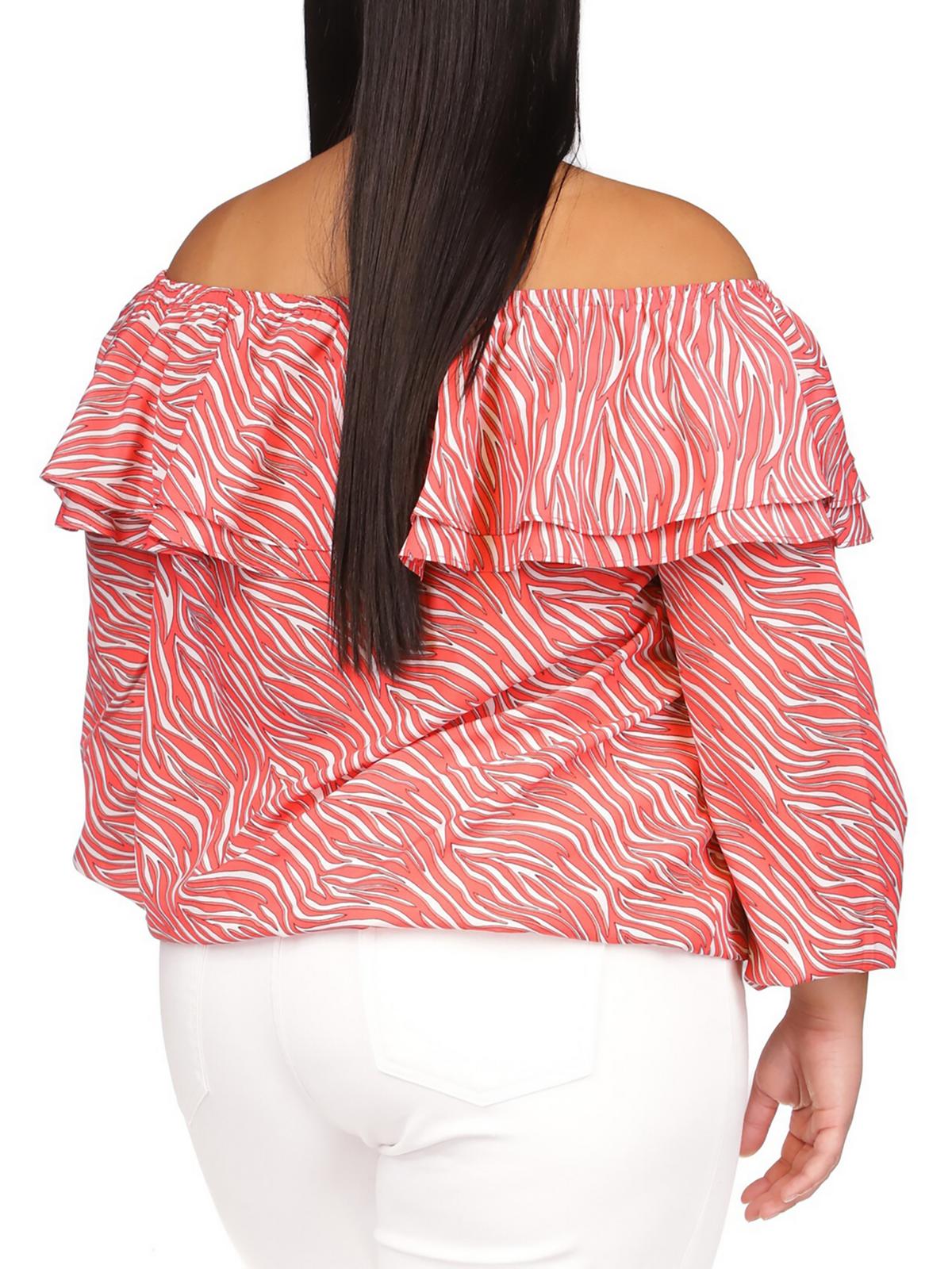 Blusa camponesa com babados e estampa de zebra feminina Michael Kors rosa