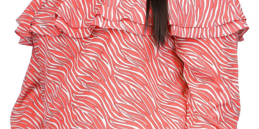 Blusa camponesa com babados e estampa de zebra feminina Michael Kors rosa