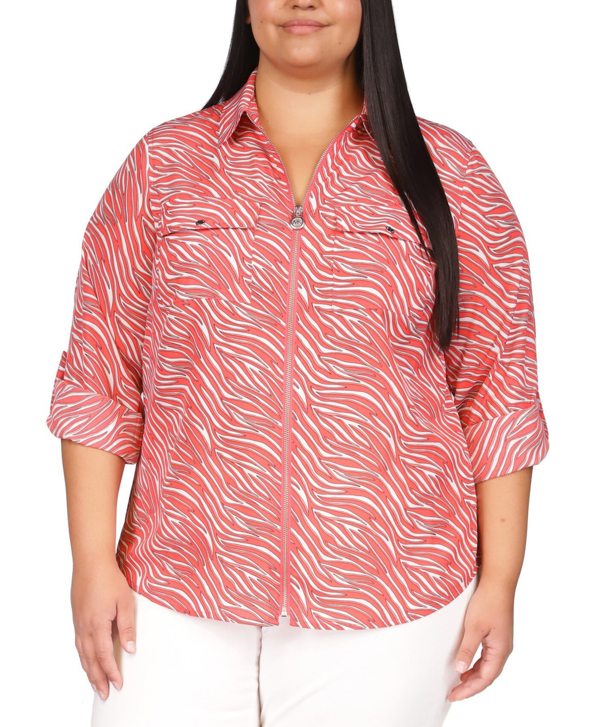 Camisa feminina Michael Kors com estampa de zebra rosa tamanho 3X