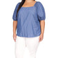 Blusa feminina Michael Kors com decote quadrado e manga bufante, azul, tamanho 3X