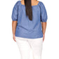 Blusa feminina Michael Kors com decote quadrado e manga bufante, azul, tamanho 3X