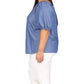 Blusa feminina Michael Kors com decote quadrado e manga bufante, azul, tamanho 3X