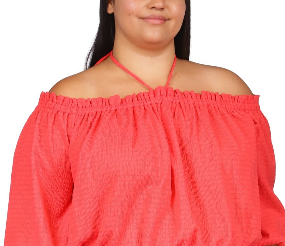 Blusa Michael Kors Feminina Manga Longa Smocked Rosa Tamanho 3X