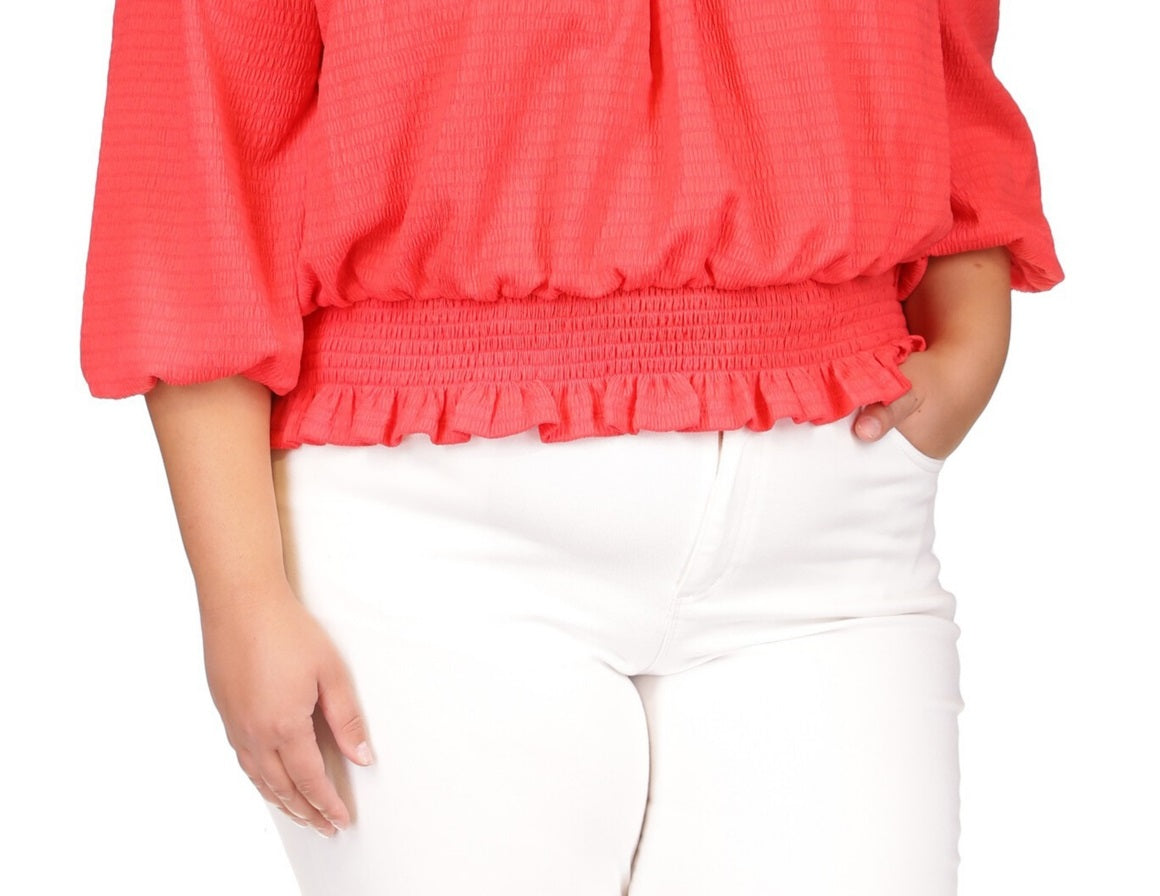 Blusa Michael Kors Feminina Manga Longa Smocked Rosa Tamanho 3X