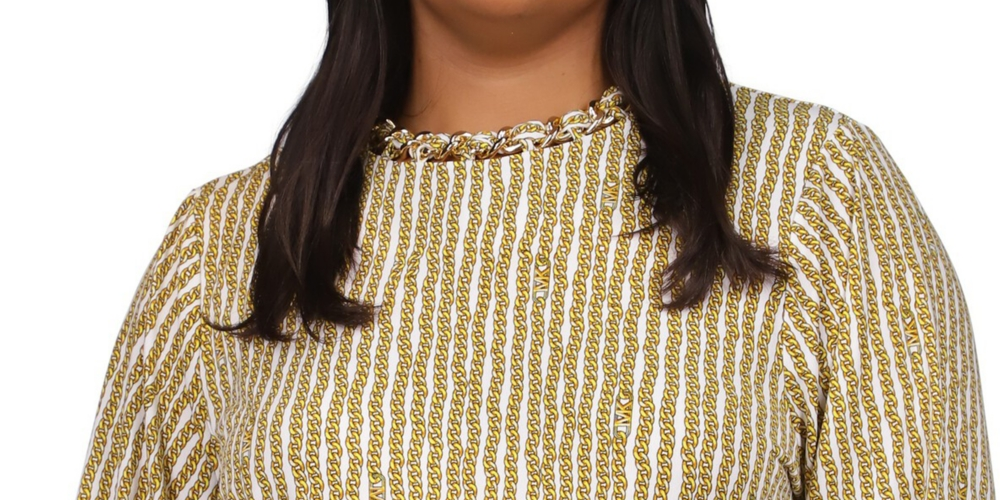 Blusa feminina Michael Kors com decote em corrente e manga comprida, amarela, tamanho 0X