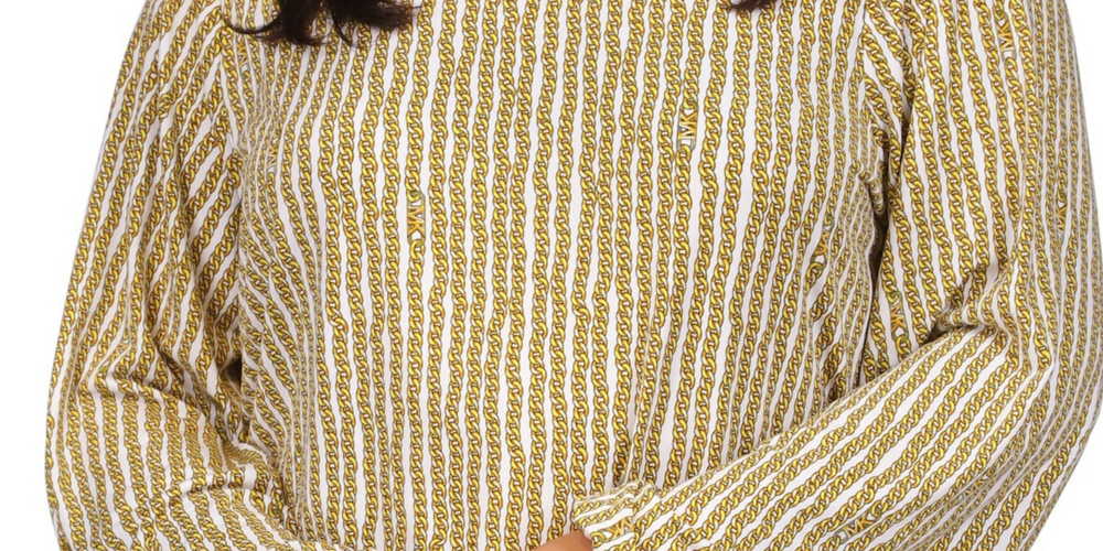 Blusa feminina Michael Kors com decote em corrente e manga comprida, amarela, tamanho 0X