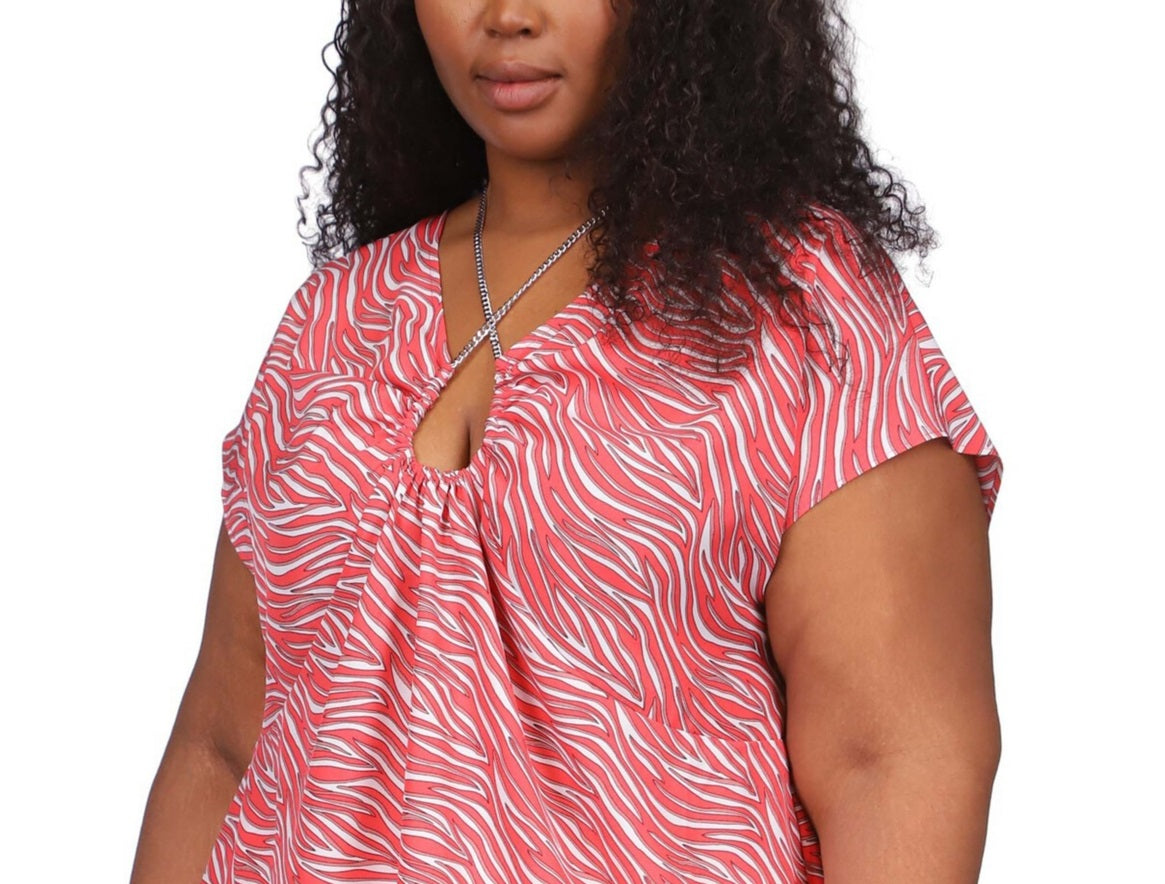 Blusa feminina Michael Kors com estampa de zebra e acabamento em corrente, rosa, tamanho 3X
