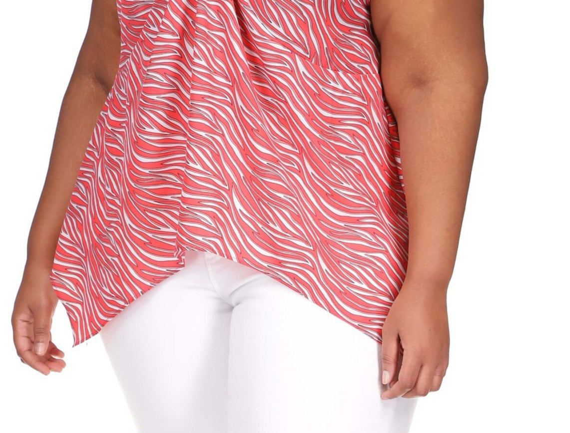 Blusa feminina Michael Kors com estampa de zebra e acabamento em corrente, rosa, tamanho 3X