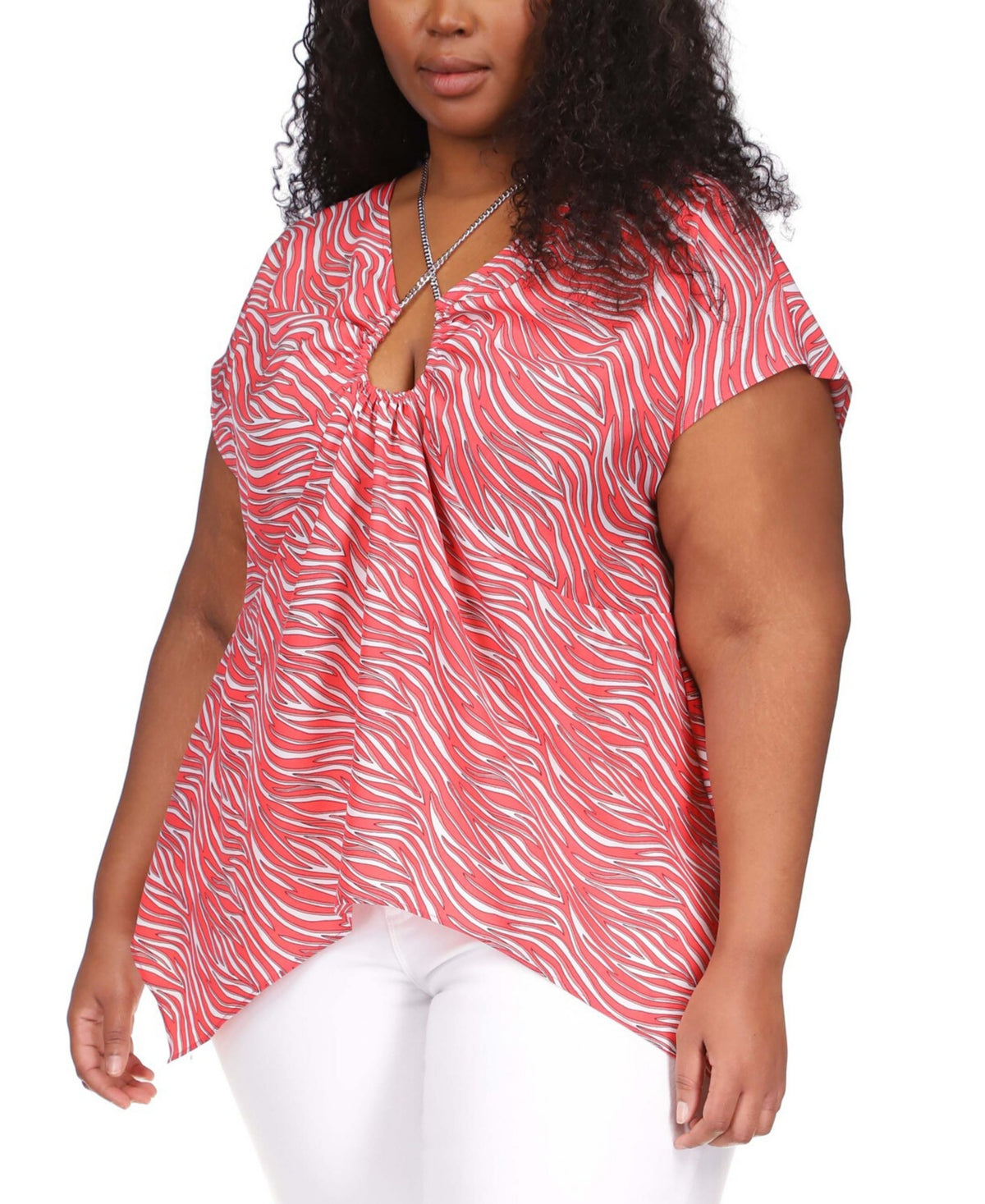 Blusa feminina Michael Kors com estampa de zebra e acabamento em corrente, rosa, tamanho 3X