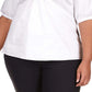 Blusa feminina Michael Kors de popeline de algodão com manga 3/4, branca, tamanho 2X