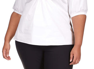 Blusa feminina Michael Kors de popeline de algodão com manga 3/4, branca, tamanho 2X
