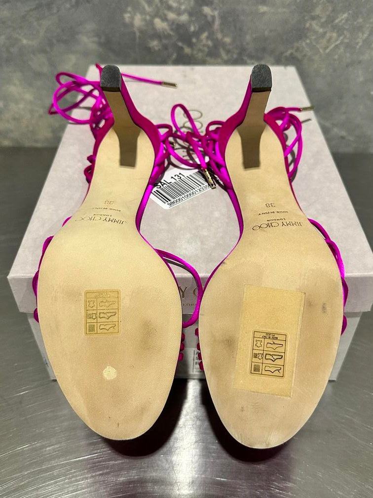 Sandálias de salto alto com tiras Jimmy Choo femininas, rosa, tamanho 8