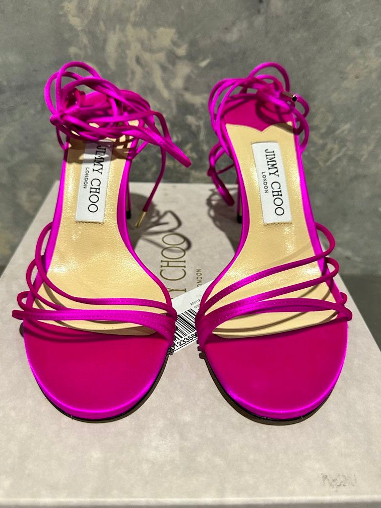 Sandálias de salto alto com tiras Jimmy Choo femininas, rosa, tamanho 8