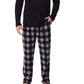 Cuddl Duds Camiseta masculina de manga comprida com decote em V e calça de pijama xadrez de lã, tamanho médio, preta