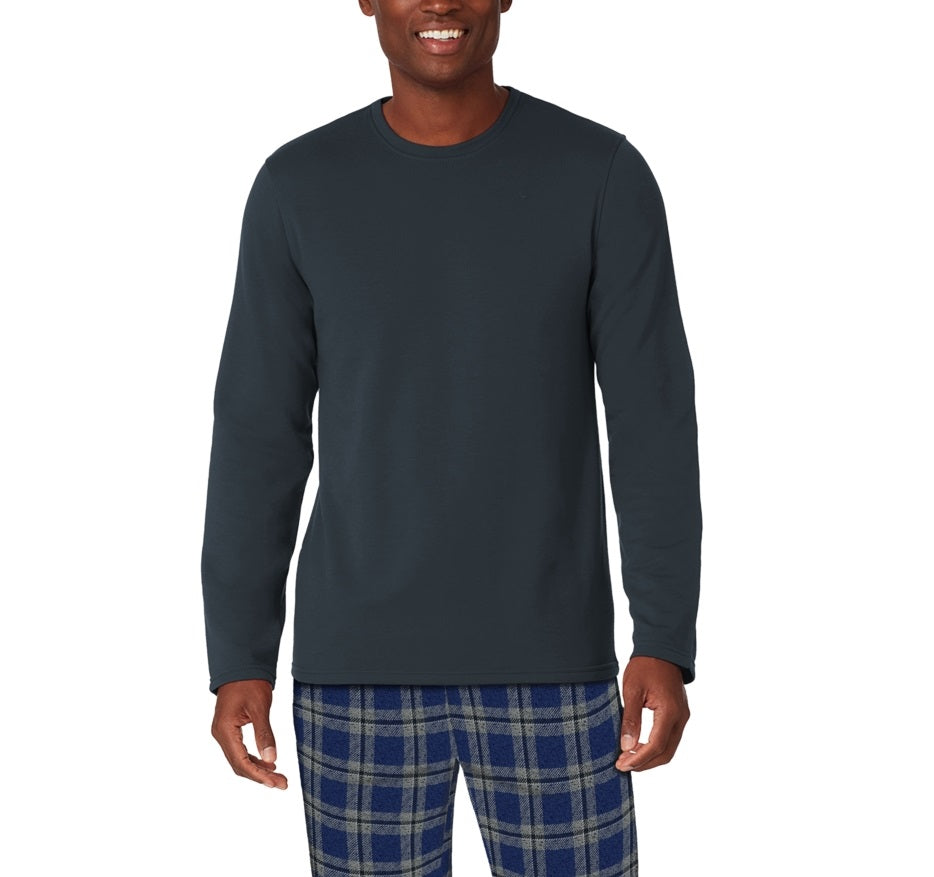 Cuddl Duds Men's Cozy Lodge Conjunto de 2 peças de moletom e calça de pijama xadrez Azul Tamanho X-G