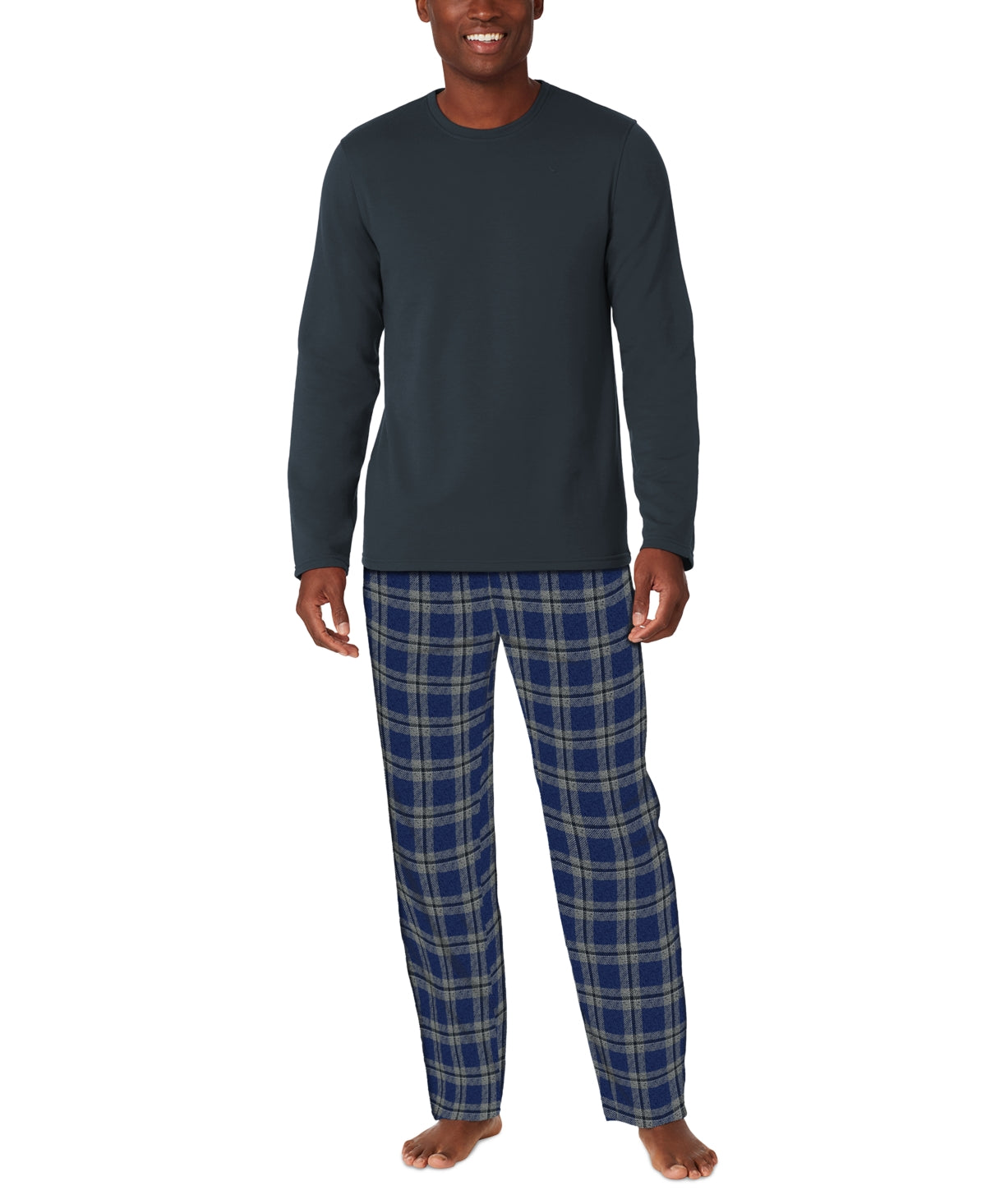 Cuddl Duds Men's Cozy Lodge Conjunto de 2 peças de moletom e calça de pijama xadrez Azul Tamanho X-G